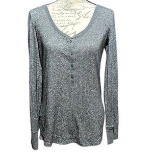 Victoria's Secret Metallic Silver Long Sleeve Scoop Neck Ribbed Knit Henley Tee